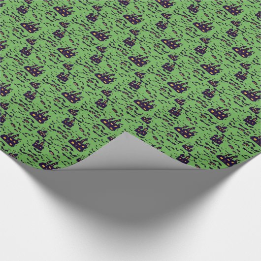 Grüne Spuk Häuser Geschenkpapier (Ecke)