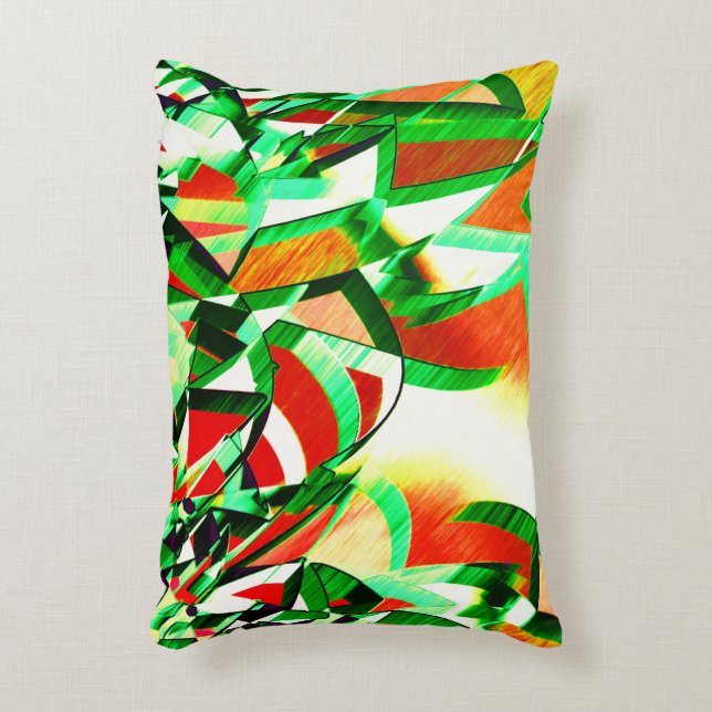 Grüne Spuren, Drizzles auf orangefarbenem Korallen Dekokissen (Vorderseite(Vertikal))