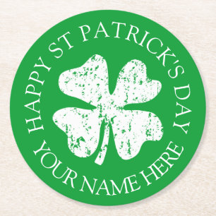 Grüne St. Patrick's Day-Party-Unterlagen mit indiv Runder Pappuntersetzer