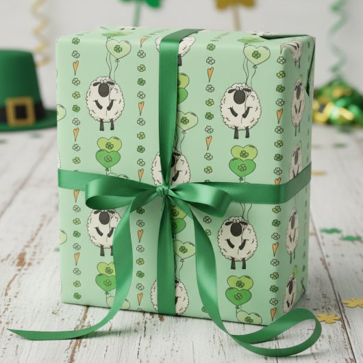 Grüne St. Patrick's Day Schafe & Shamrock Ballons Geschenkpapier