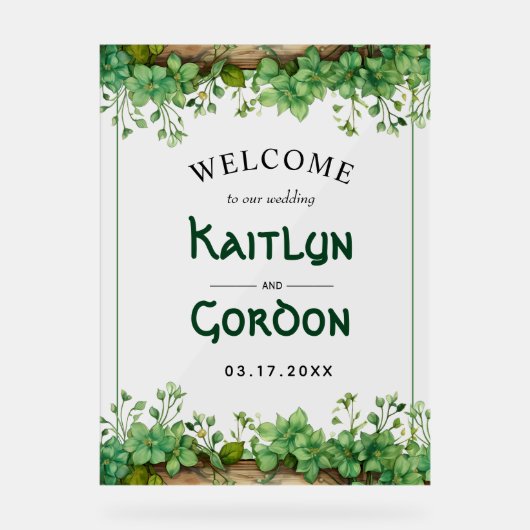 Grüne St. Patricks Hochzeitsempfang Acrylschild (Vorderseite)