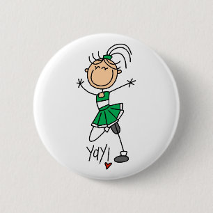 Grüne Stäbchen-Figur Cheerleader T-Shirts und Gesc Button