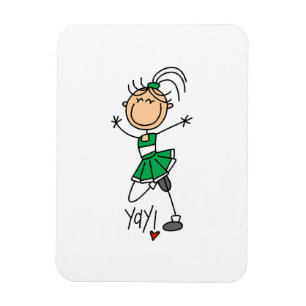 Grüne Stäbchen-Figur Cheerleader T-Shirts und Gesc Magnet