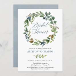 Grüne staubige blaue Blumenreste rustikale Braut Einladung