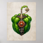 Grüne Steampunk-Glockenpaprika-Wandkunst, Küche Poster (Vorne)