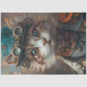 Grüne Steampunk-Katze mit grüner Hut-Decoupage Seidenpapier (Vorderseite)