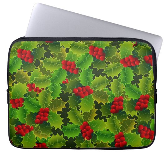 Grüne Stechpalme mit roten Beeren Laptopschutzhülle (Vorderseite)