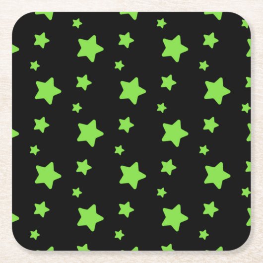Grüne Sterne auf schwarzem Muster Rechteckiger Pappuntersetzer (Vorderseite)