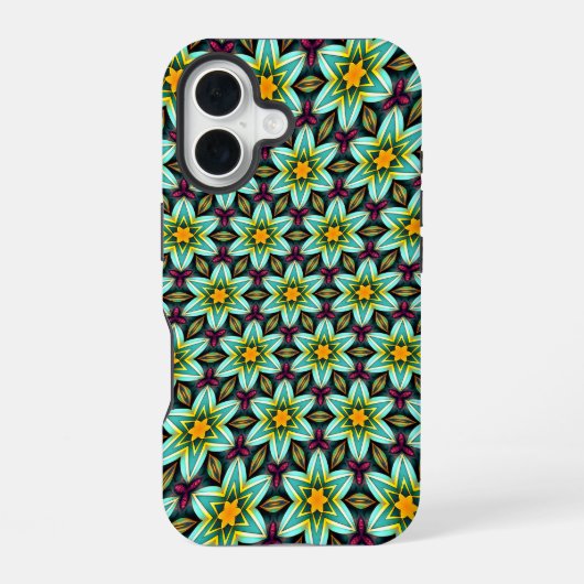 Grüne Sterne Blumenmuster iPhone 16 Hülle (Rückseite)
