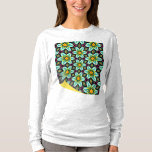 Grüne Sterne Blumenmuster T-Shirt