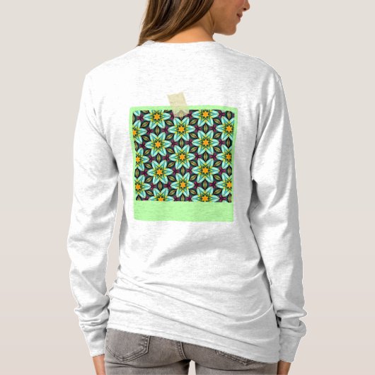 Grüne Sterne Blumenmuster T-Shirt (Rückseite)
