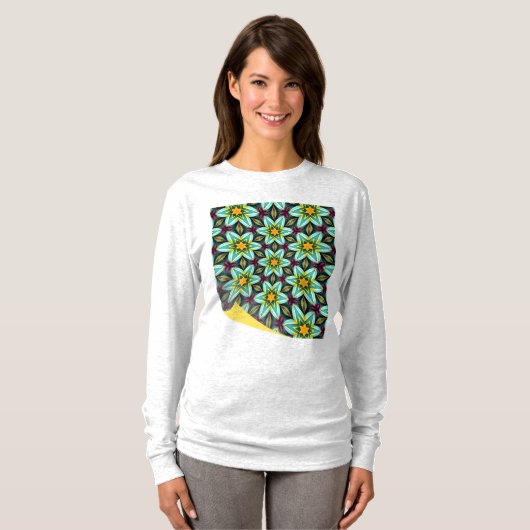 Grüne Sterne Blumenmuster T-Shirt (Vorne ganz)