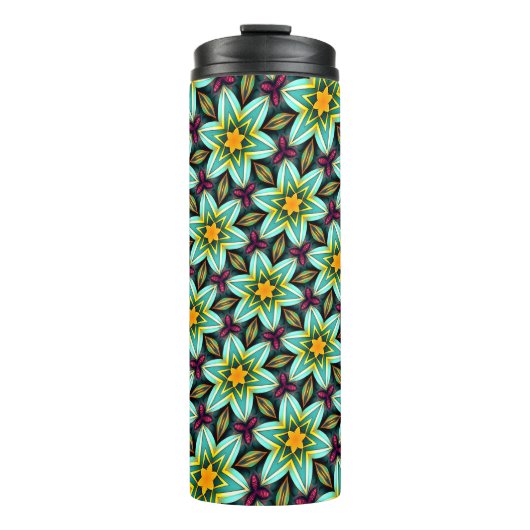 Grüne Sterne Blumenmuster Thermosbecher (Vorderseite)