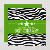 Grüne Sterne Zebra Print Sweet 16 Einladen Einladung (Vorne/Hinten)