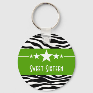 Grüne Sterne Zebra Print Sweet 16 Schlüsselanhänge Schlüsselanhänger