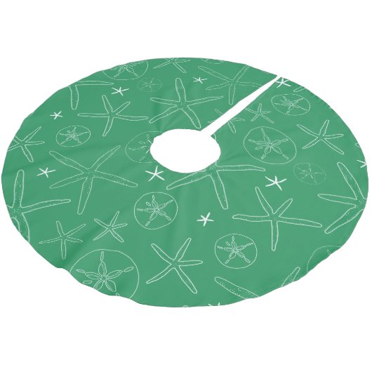 Grüne Sternfische und SandDollar-Baumrock Polyester Weihnachtsbaumdecke (Schrägansicht)