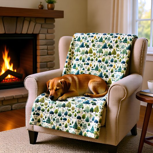 Grüne Stilbäume botanische Druckabbildung Fleecedecke