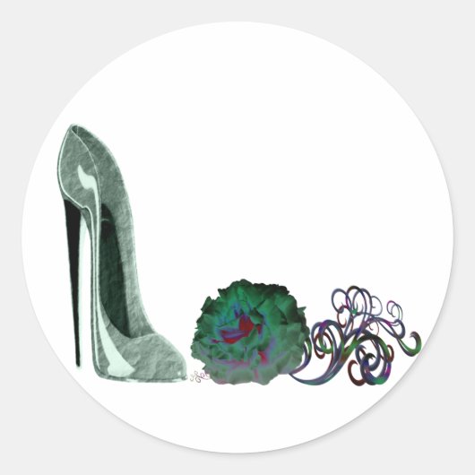 Grüne Stiletto-Rose Runder Aufkleber (Vorderseite)