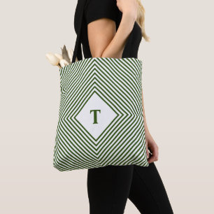 Grüne strahlende Rhomben mit zentralem Monogramm Tasche
