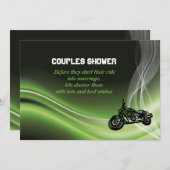 Grüne Straßenfahrer/Motorrad Hochzeitspaare Dusche Einladung (Vorne/Hinten)