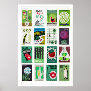 Grüne Streichholzschachtel-Etiketten Gitter, Vinta Poster