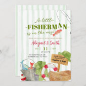 Grüne Streifen fallen Boy Fishing Babydusche Einladung (Vorne/Hinten)