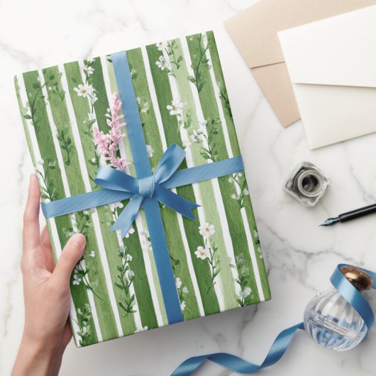 Grüne Streifen Gänseblümchen Geburtstag Geschenkpapier (Schenken)