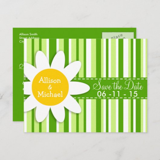 Grüne Streifen; Gestreift; Gänseblümchen Ankündigungspostkarte (Vorne/Hinten)