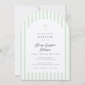 Grüne Streifen in hellem Rahmen Elegante Taufe Einladung (Vorderseite)