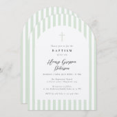 Grüne Streifen in hellem Rahmen Elegante Taufe Einladung (Vorne/Hinten)