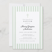 Grüne Streifen in hellem Rahmen Elegante Taufe Einladung (Vorderseite)