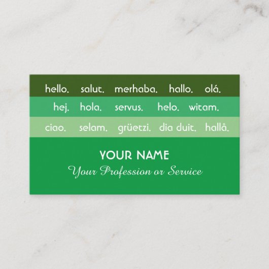 Grüne Streifen, internationale Sprachen hallo Visitenkarte (Vorderseite)
