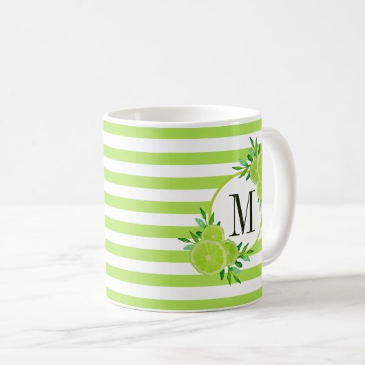 Grüne Streifen Limone Zitrusfrüchtescheiben Monogr Kaffeetasse (VorderseiteRechts)