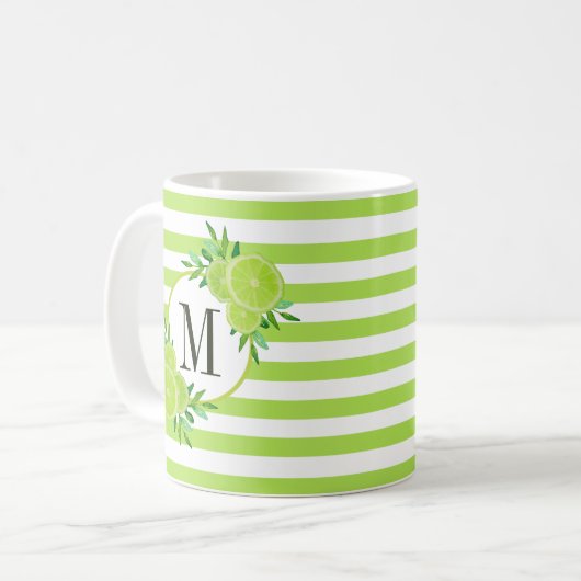 Grüne Streifen Limone Zitrusfrüchtescheiben Monogr Kaffeetasse (Vorderseite Links)