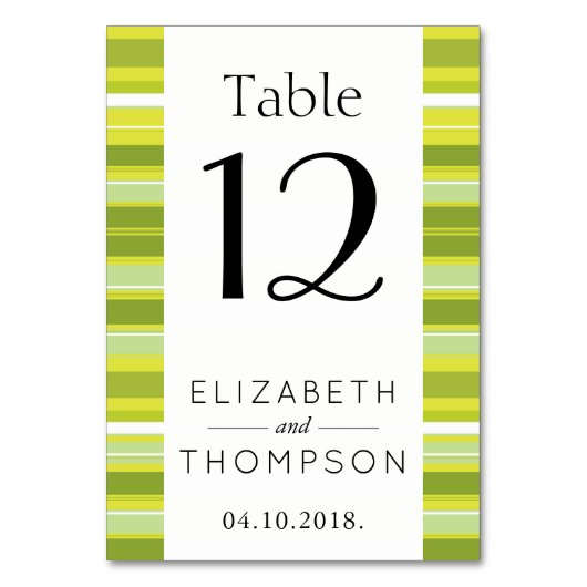 Grüne Streifen, Linien, gestreiftes Muster, Hochze Tischnummer (Rückseite)