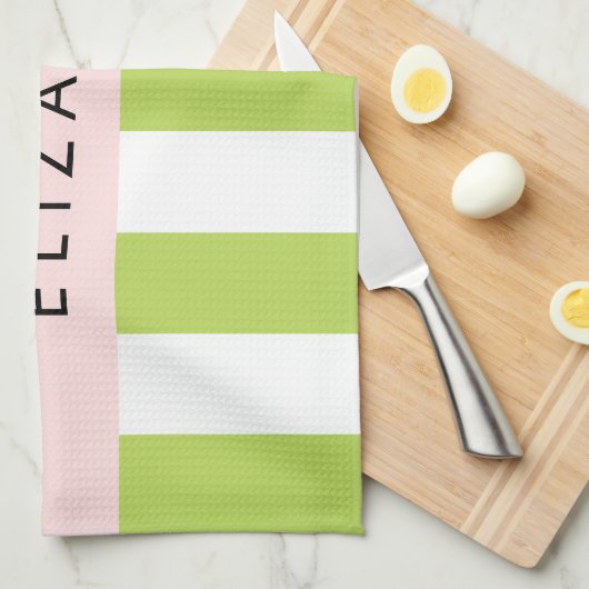 Grüne Streifen, Linien, Streifen, Ihr Name Geschirrtuch (Viertel Falte)