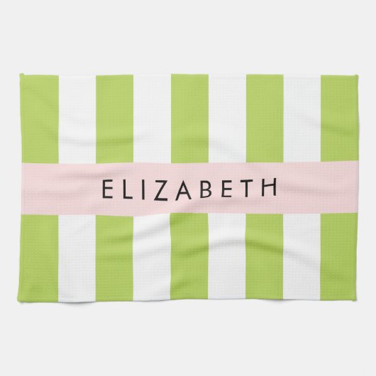 Grüne Streifen, Linien, Streifen, Ihr Name Geschirrtuch (Horizontal)