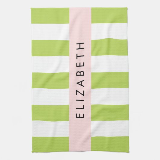 Grüne Streifen, Linien, Streifen, Ihr Name Geschirrtuch (Vertikal)