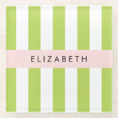 Grüne Streifen, Linien, Streifen, Ihr Name Glasuntersetzer (Vorderseite)