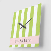 Grüne Streifen, Linien, Streifen, Ihr Name Quadratische Wanduhr (Winkel)