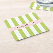 Grüne Streifen, Linien, Streifen, Ihr Name Rechteckiger Pappuntersetzer (angewinkelt)