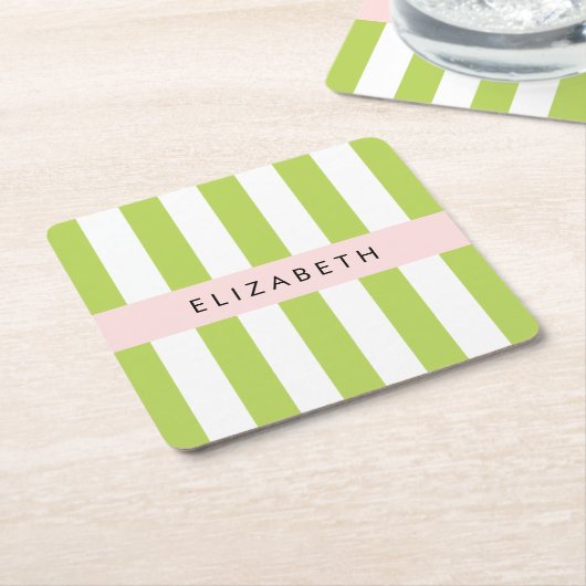 Grüne Streifen, Linien, Streifen, Ihr Name Rechteckiger Pappuntersetzer (angewinkelt)