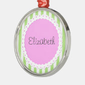 Grüne Streifen, Linien, Streifen, Ihr Name Silbernes Ornament (Links)