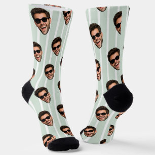 Grüne Streifen Lustiges Gesicht Foto Überall  Socken