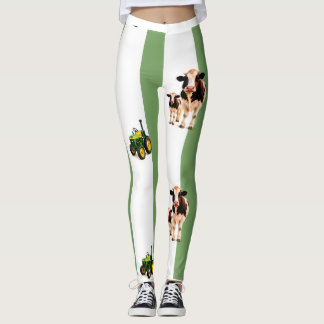 grüne Streifen mit Kühen und Traktoren Leggings