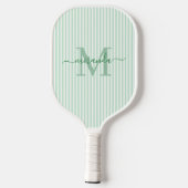 Grüne Streifen Monogramm Name Pickleball Schläger (Rückseite)