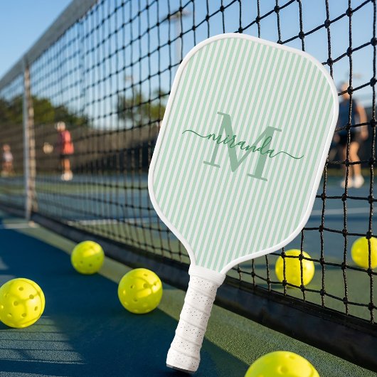 Grüne Streifen Monogramm Name Pickleball Schläger