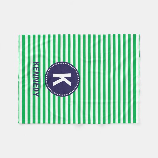 Grüne Streifen Monogramm-umfassende Kelly und Fleecedecke (Vorderseite (Horizontal))