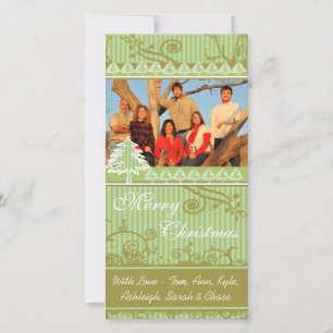 Grüne Streifen Pine Swirl Holiday Familienfotos Feiertagskarte