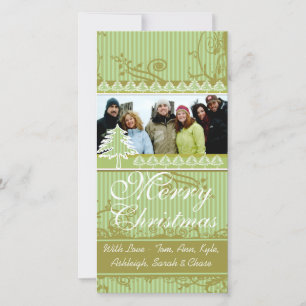 Grüne Streifen Pine Swirl Holiday Familienfotos Feiertagskarte
